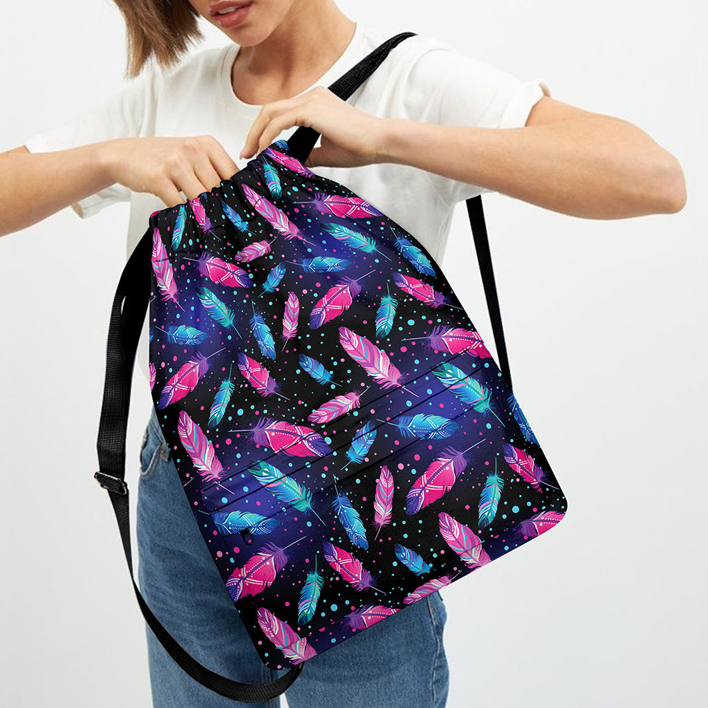 Native Feather Pattern Print Drawstring Backpack