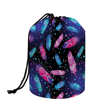 Native Feather Pattern Print Drawstring Makeup Bag