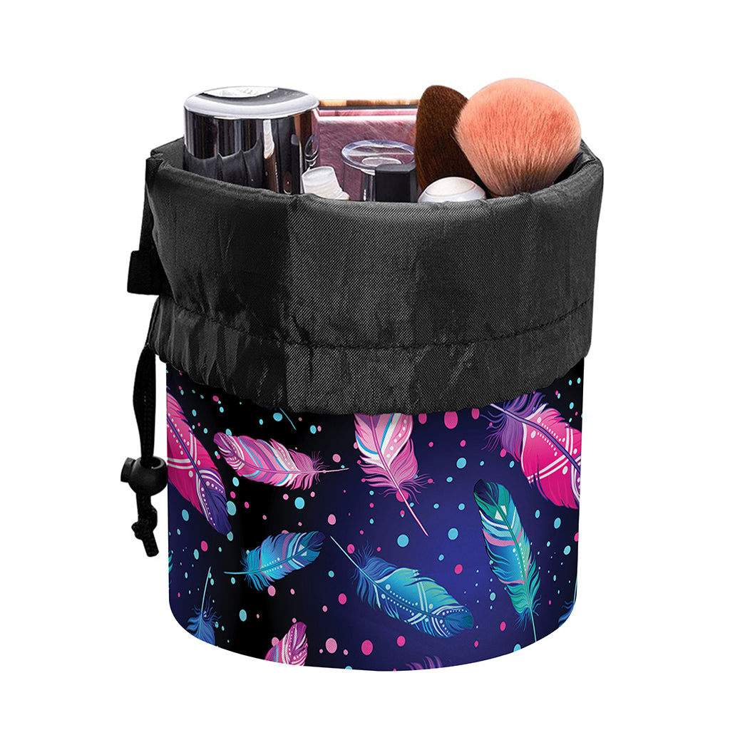 Native Feather Pattern Print Drawstring Makeup Bag