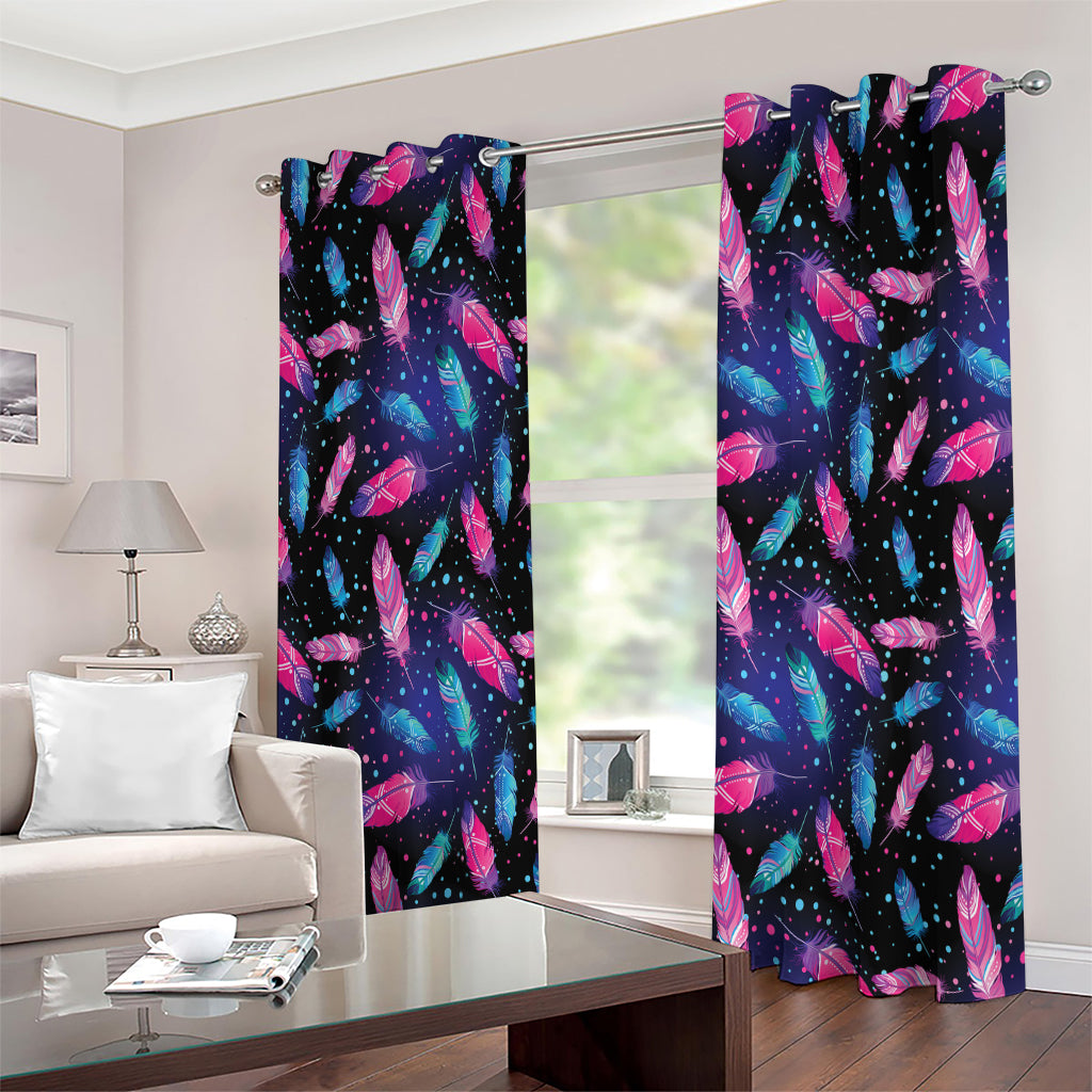 Native Feather Pattern Print Extra Wide Grommet Curtains