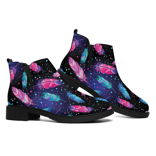 Native Feather Pattern Print Flat Ankle Boots