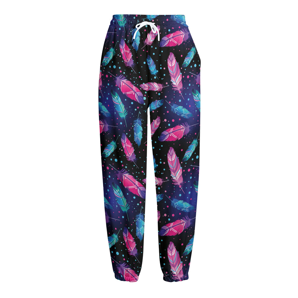 Native Feather Pattern Print Fleece Lined Knit Pants