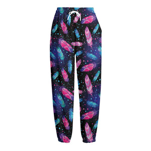 Native Feather Pattern Print Fleece Lined Knit Pants