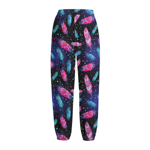 Native Feather Pattern Print Fleece Lined Knit Pants