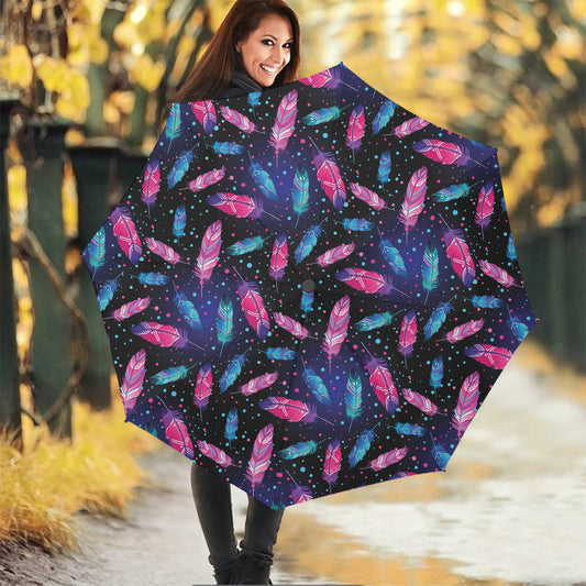 Native Feather Pattern Print Foldable Umbrella