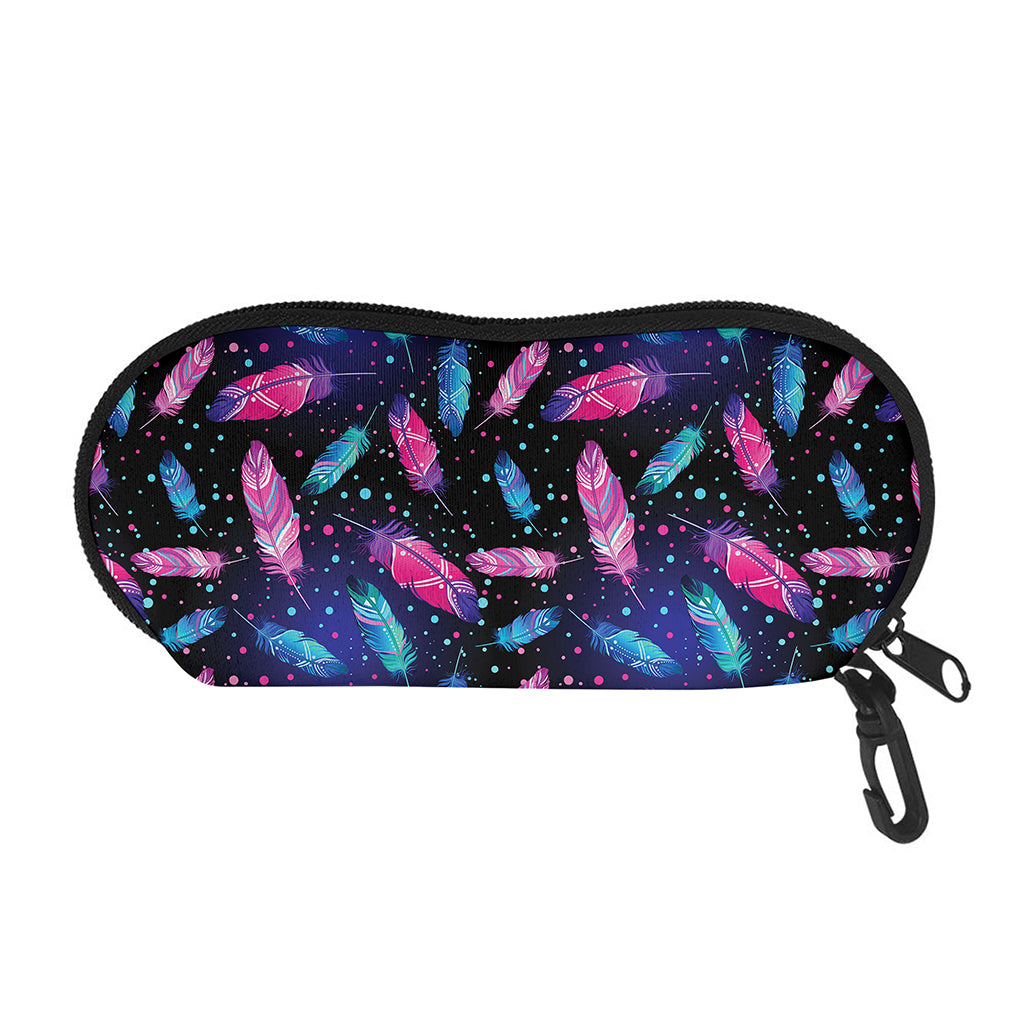 Native Feather Pattern Print Glasses Case