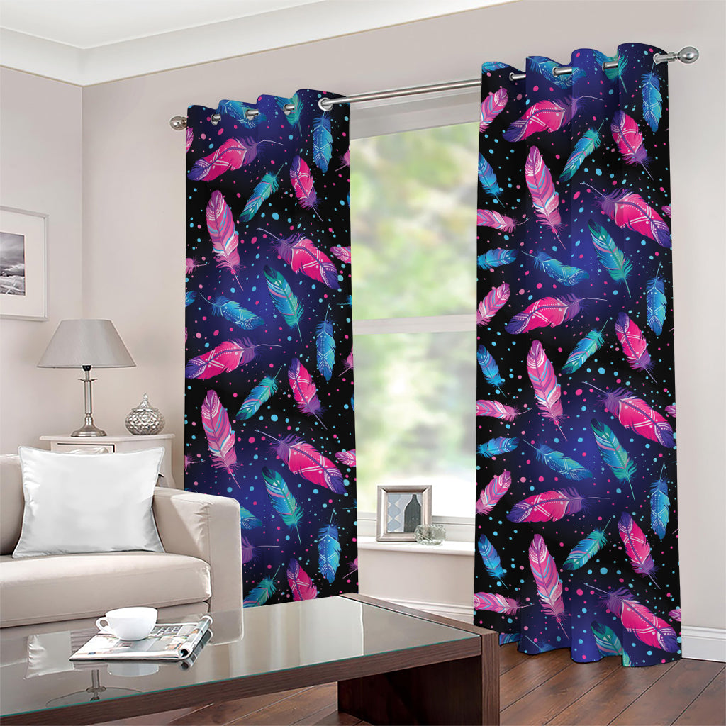 Native Feather Pattern Print Grommet Curtains