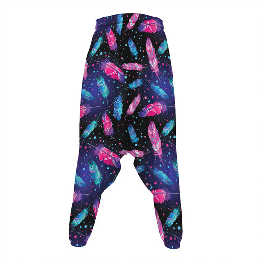 Native Feather Pattern Print Hammer Pants