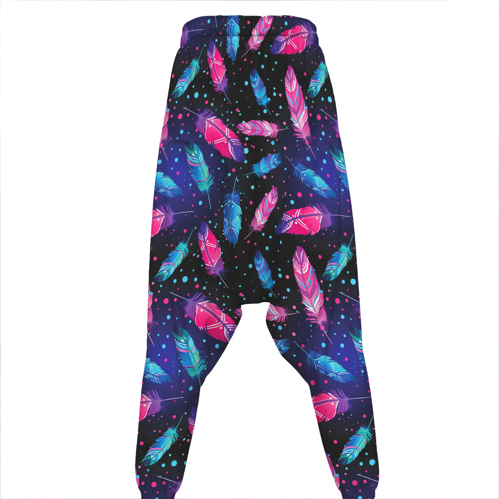 Native Feather Pattern Print Hammer Pants