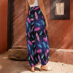 Native Feather Pattern Print Harem Pants