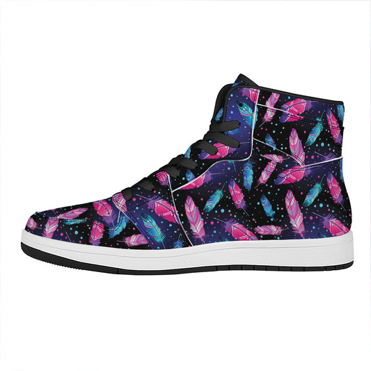 Native Feather Pattern Print High Top Leather Sneakers