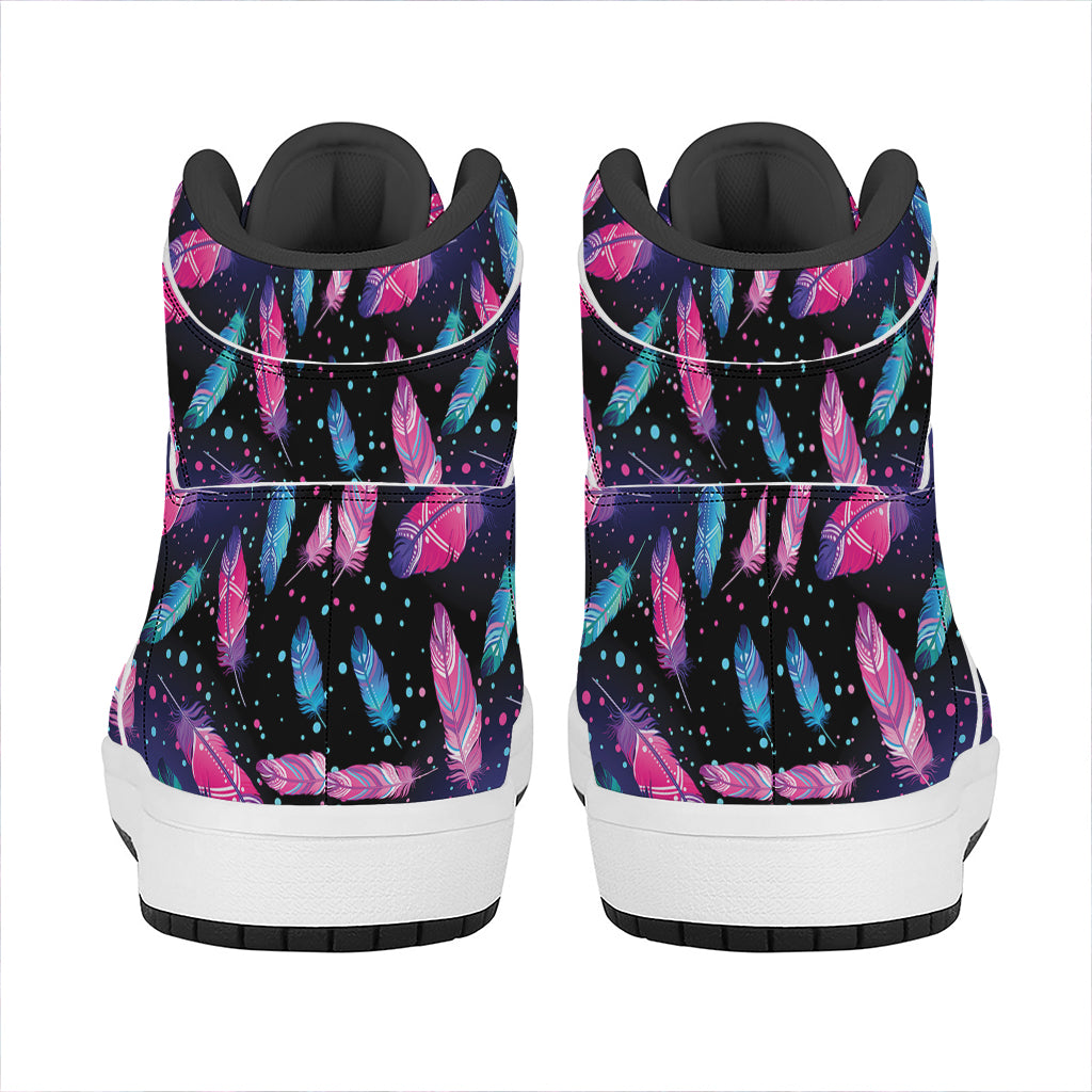Native Feather Pattern Print High Top Leather Sneakers