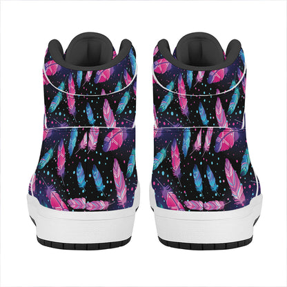 Native Feather Pattern Print High Top Leather Sneakers