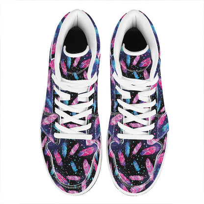 Native Feather Pattern Print High Top Leather Sneakers