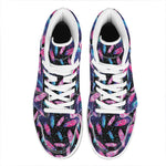 Native Feather Pattern Print High Top Leather Sneakers