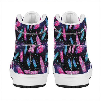 Native Feather Pattern Print High Top Leather Sneakers