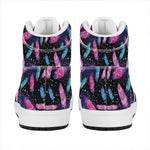 Native Feather Pattern Print High Top Leather Sneakers
