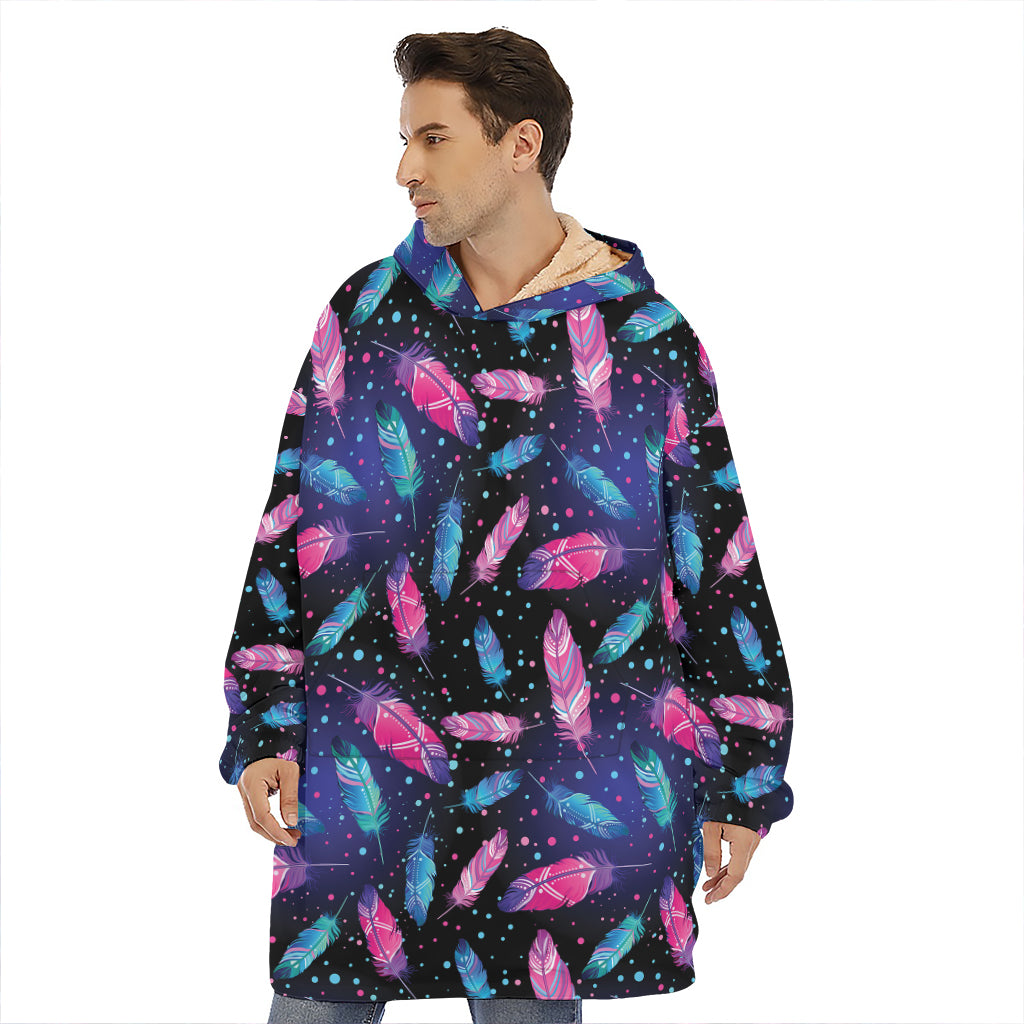 Native Feather Pattern Print Hoodie Blanket