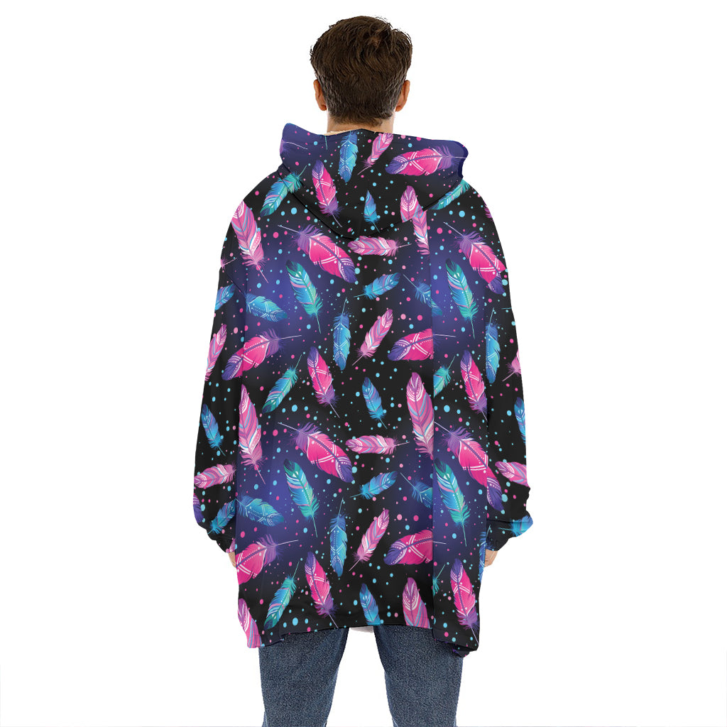 Native Feather Pattern Print Hoodie Blanket