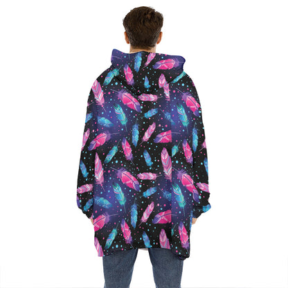 Native Feather Pattern Print Hoodie Blanket