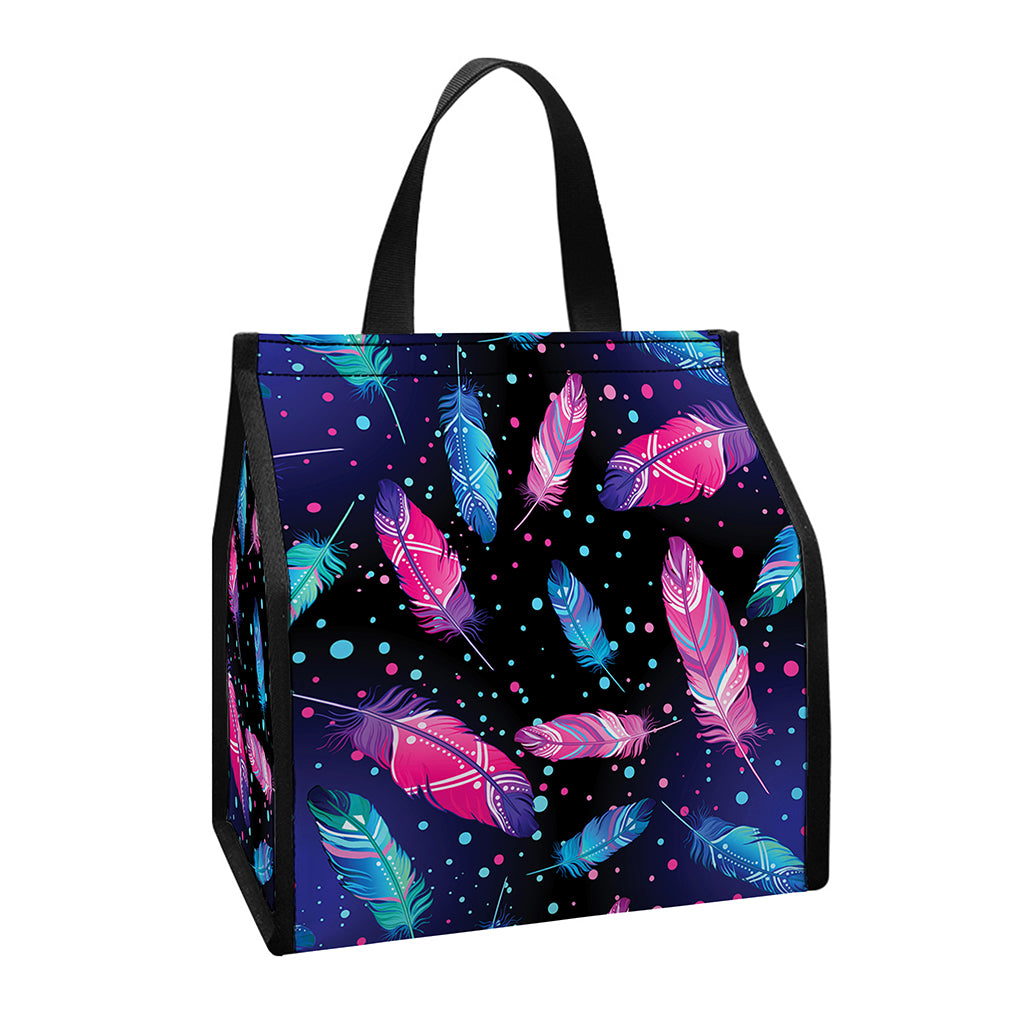 Native Feather Pattern Print Insulated Lunch Tote