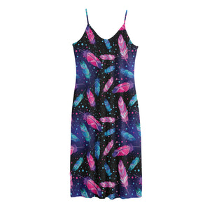 Native Feather Pattern Print Jersey Midi Cami Dress