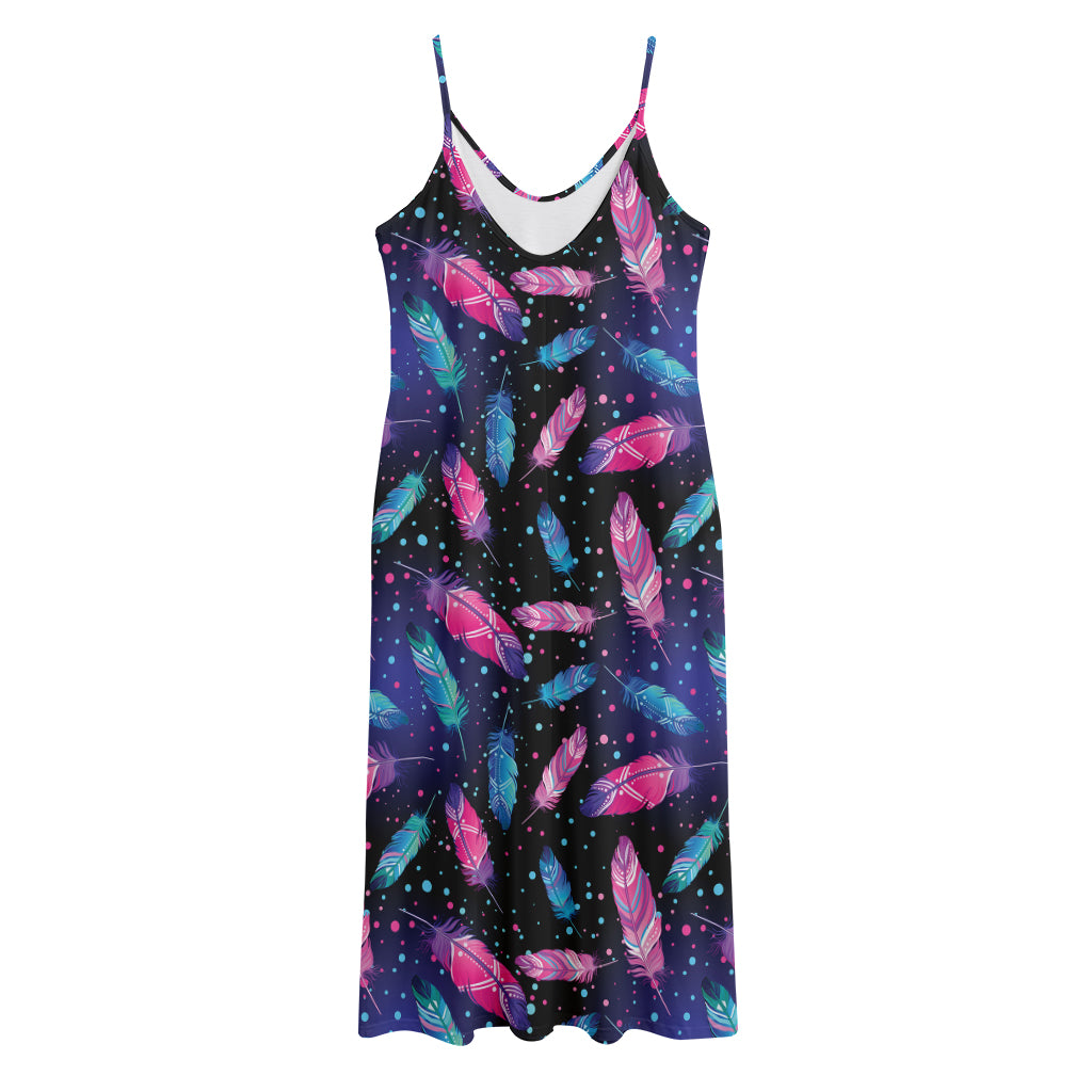 Native Feather Pattern Print Jersey Midi Cami Dress