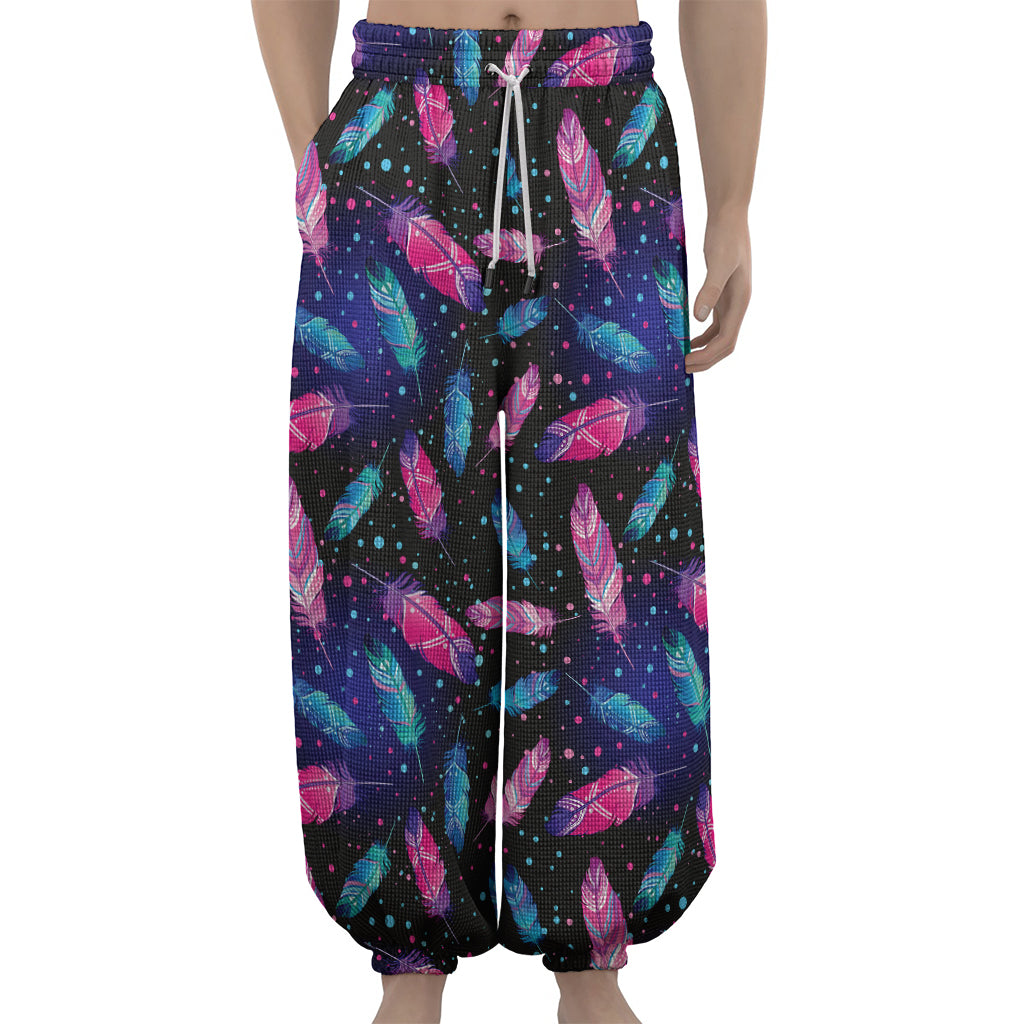 Native Feather Pattern Print Lantern Pants