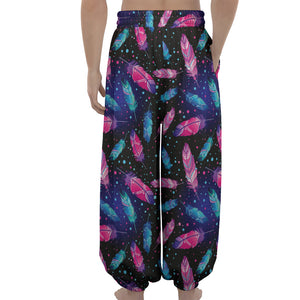 Native Feather Pattern Print Lantern Pants