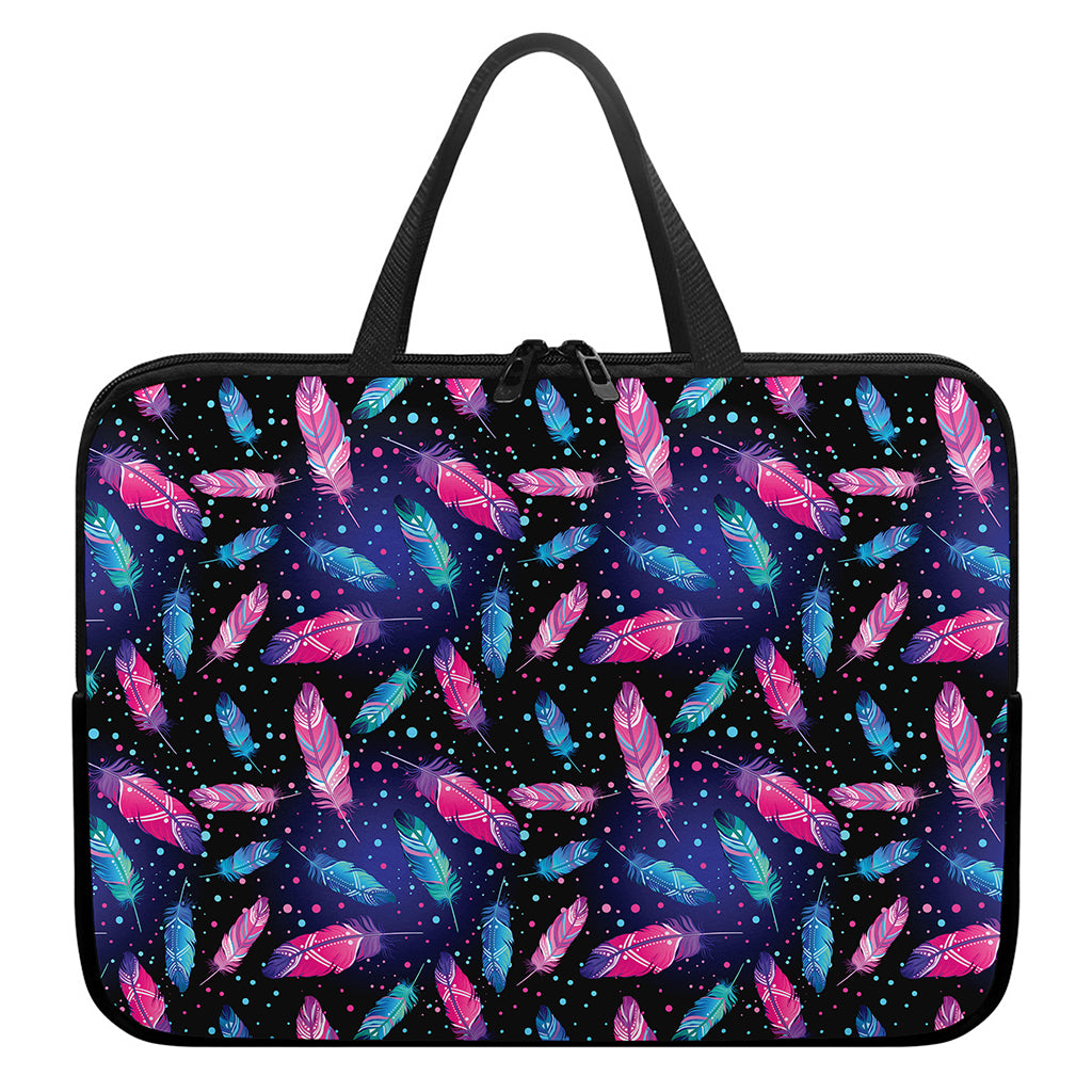 Native Feather Pattern Print Laptop Sleeve With Handle