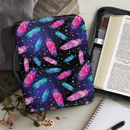 Native Feather Pattern Print Leather Bible Cover