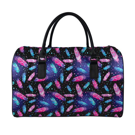 Native Feather Pattern Print Leather Duffle Bag