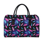 Native Feather Pattern Print Leather Duffle Bag