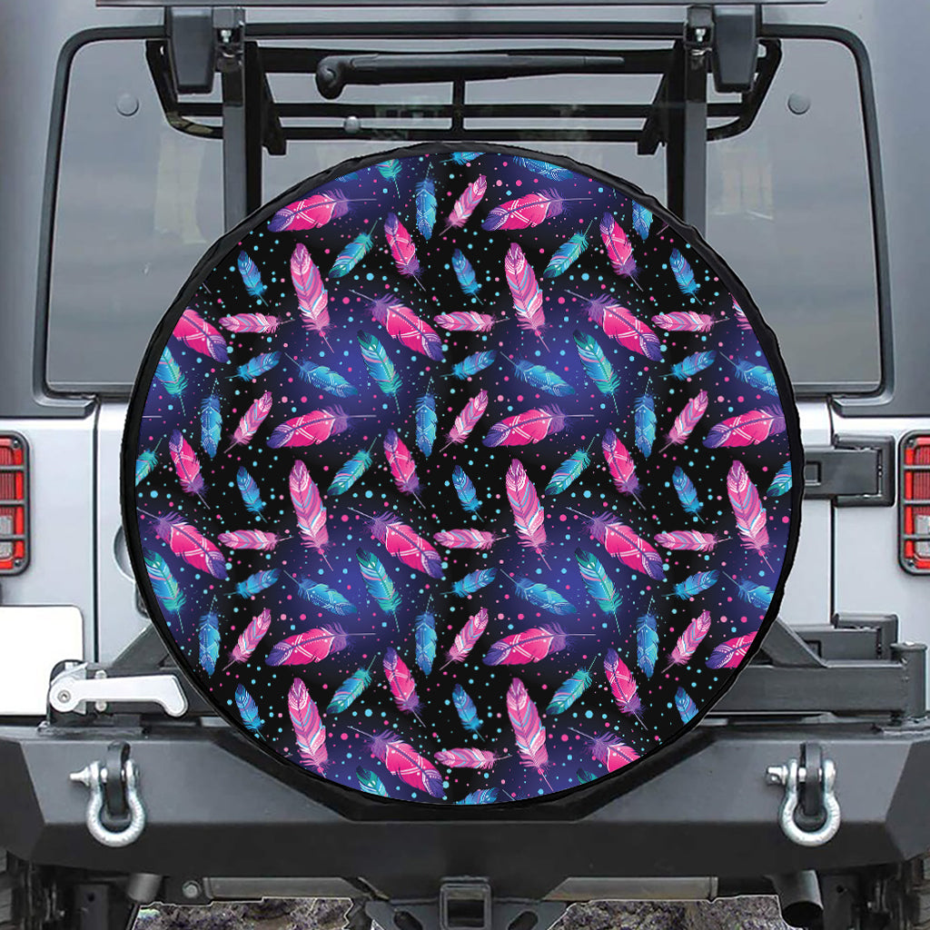 Native Feather Pattern Print Leather Spare Tire Cover