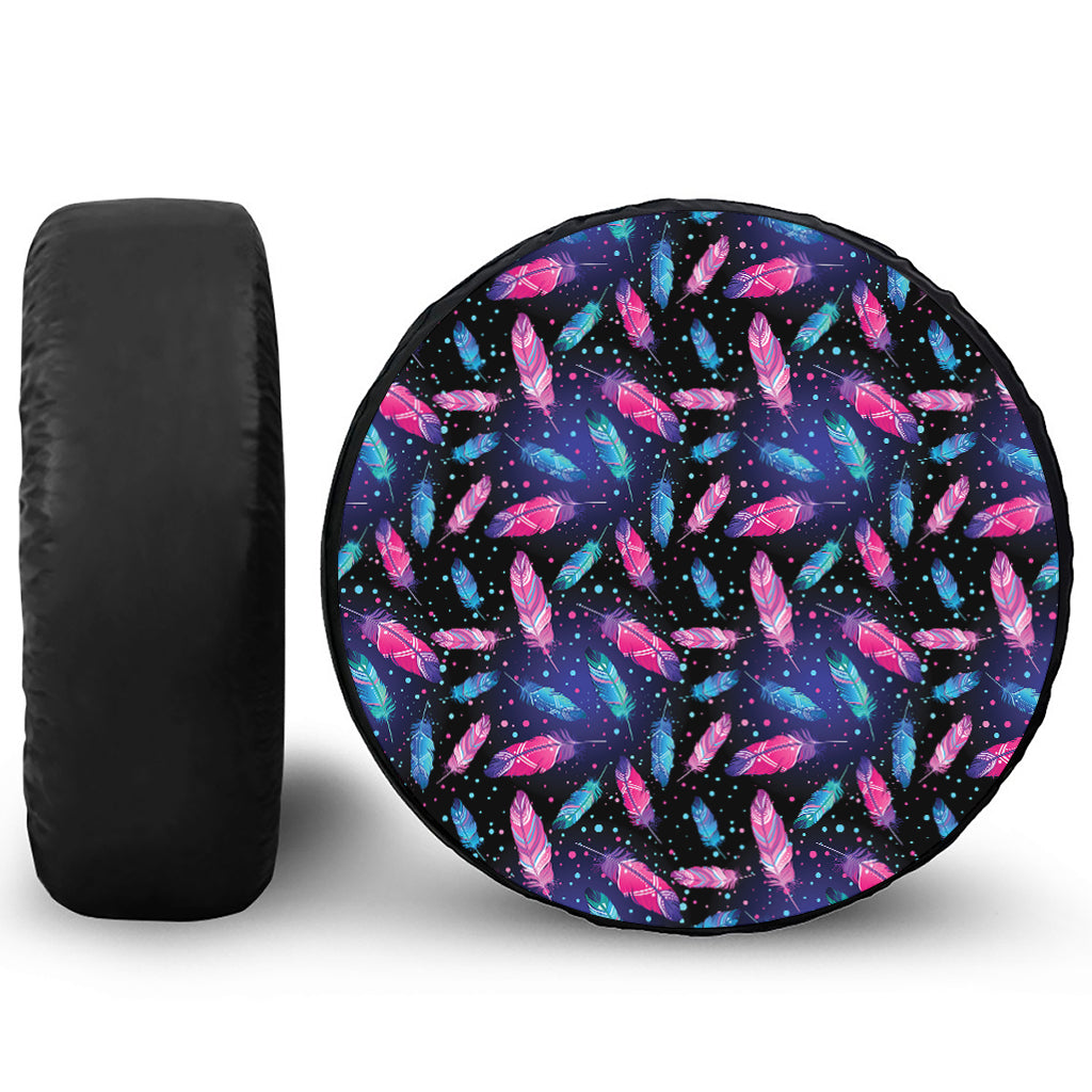 Native Feather Pattern Print Leather Spare Tire Cover