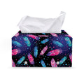 Native Feather Pattern Print Leather Tissue Box Cover