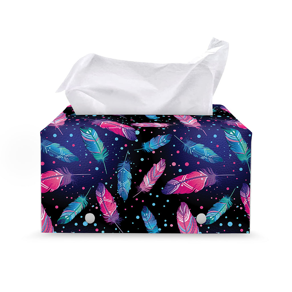 Native Feather Pattern Print Leather Tissue Box Cover