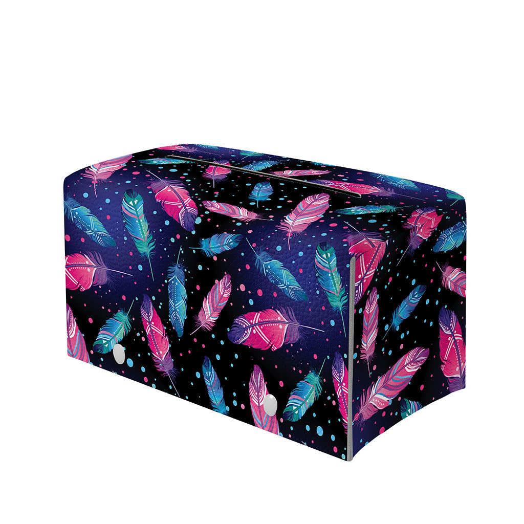 Native Feather Pattern Print Leather Tissue Box Cover