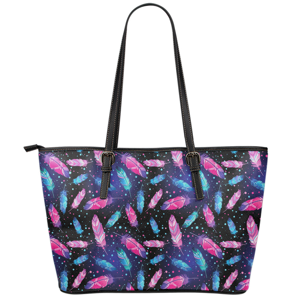 Native Feather Pattern Print Leather Tote Bag