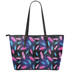 Native Feather Pattern Print Leather Tote Bag