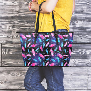 Native Feather Pattern Print Leather Tote Bag