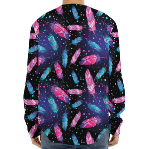 Native Feather Pattern Print Long Sleeve Baseball Jersey