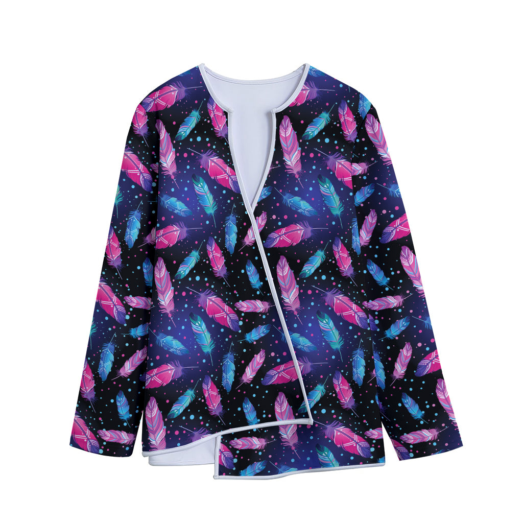 Native Feather Pattern Print Long Sleeve Short Coat