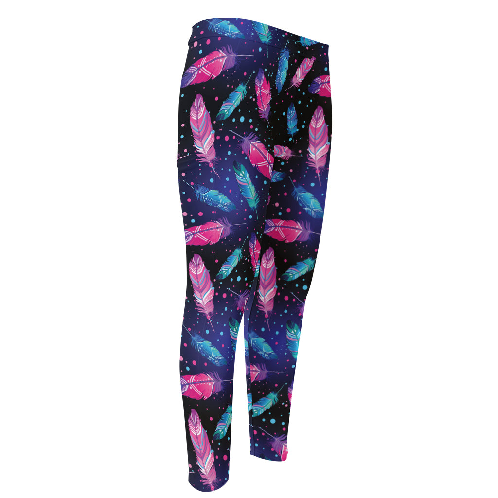 Native Feather Pattern Print Men's Compression Pants