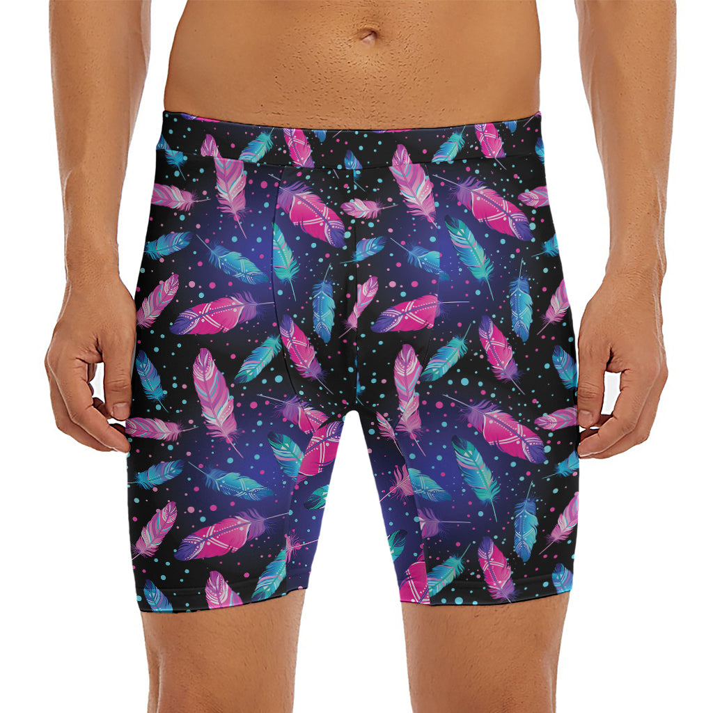 Native Feather Pattern Print Men's Long Boxer Briefs