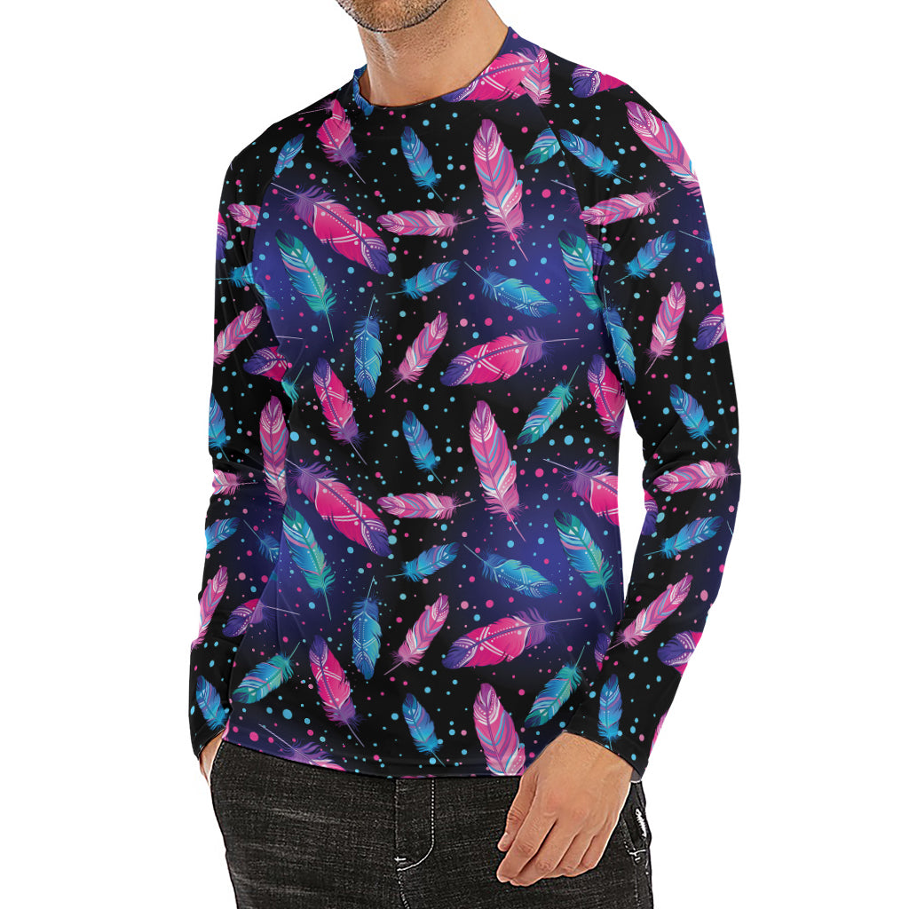 Native Feather Pattern Print Men's Long Sleeve Rash Guard