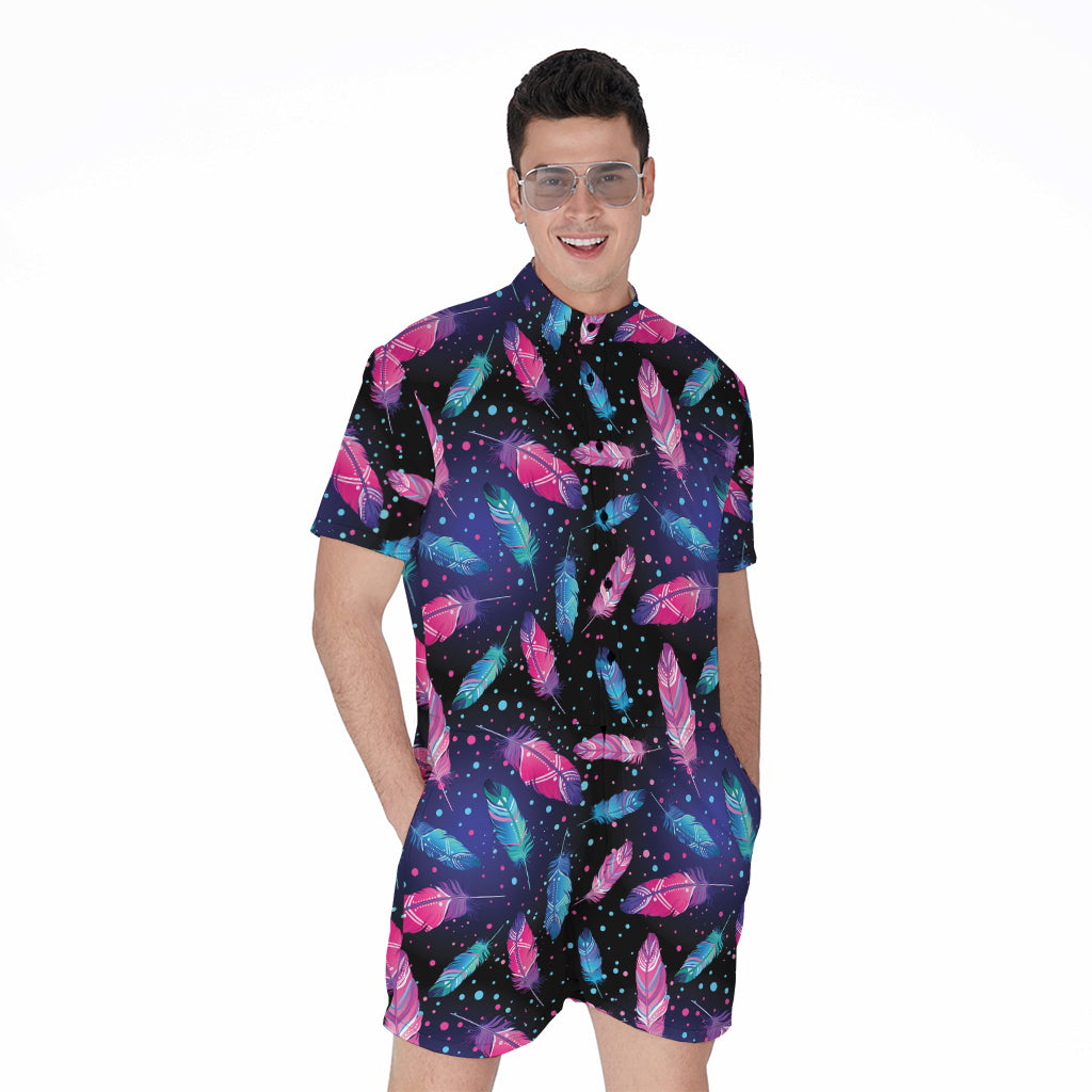 Native Feather Pattern Print Men's Rompers