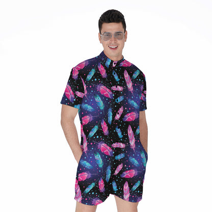 Native Feather Pattern Print Men's Rompers