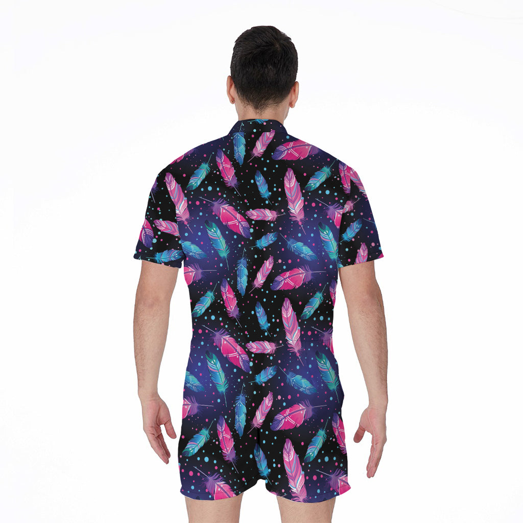 Native Feather Pattern Print Men's Rompers