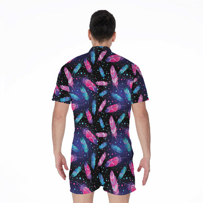 Native Feather Pattern Print Men's Rompers